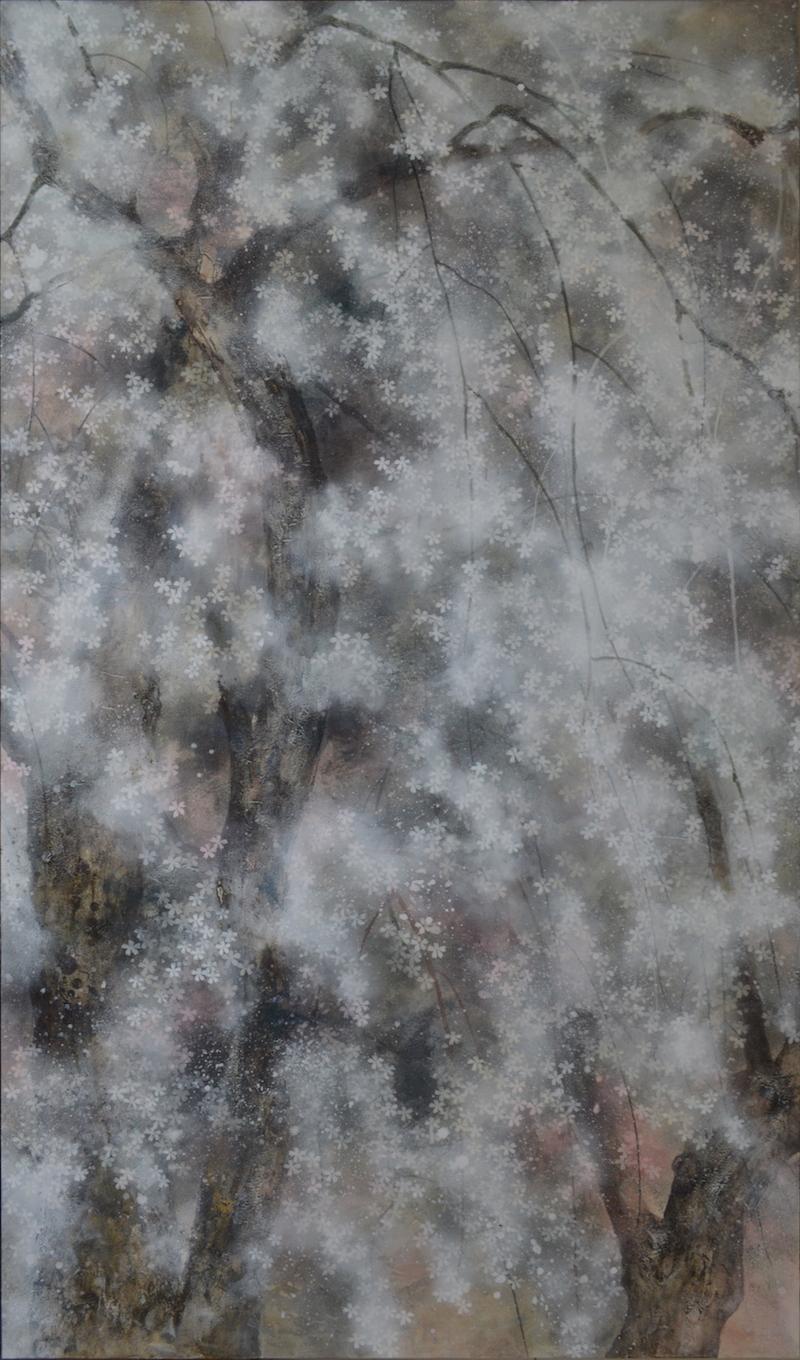 Hanami - Large-Scale Contemporary Nihonga Painting - Gray Figurative Painting by Yiching Chen