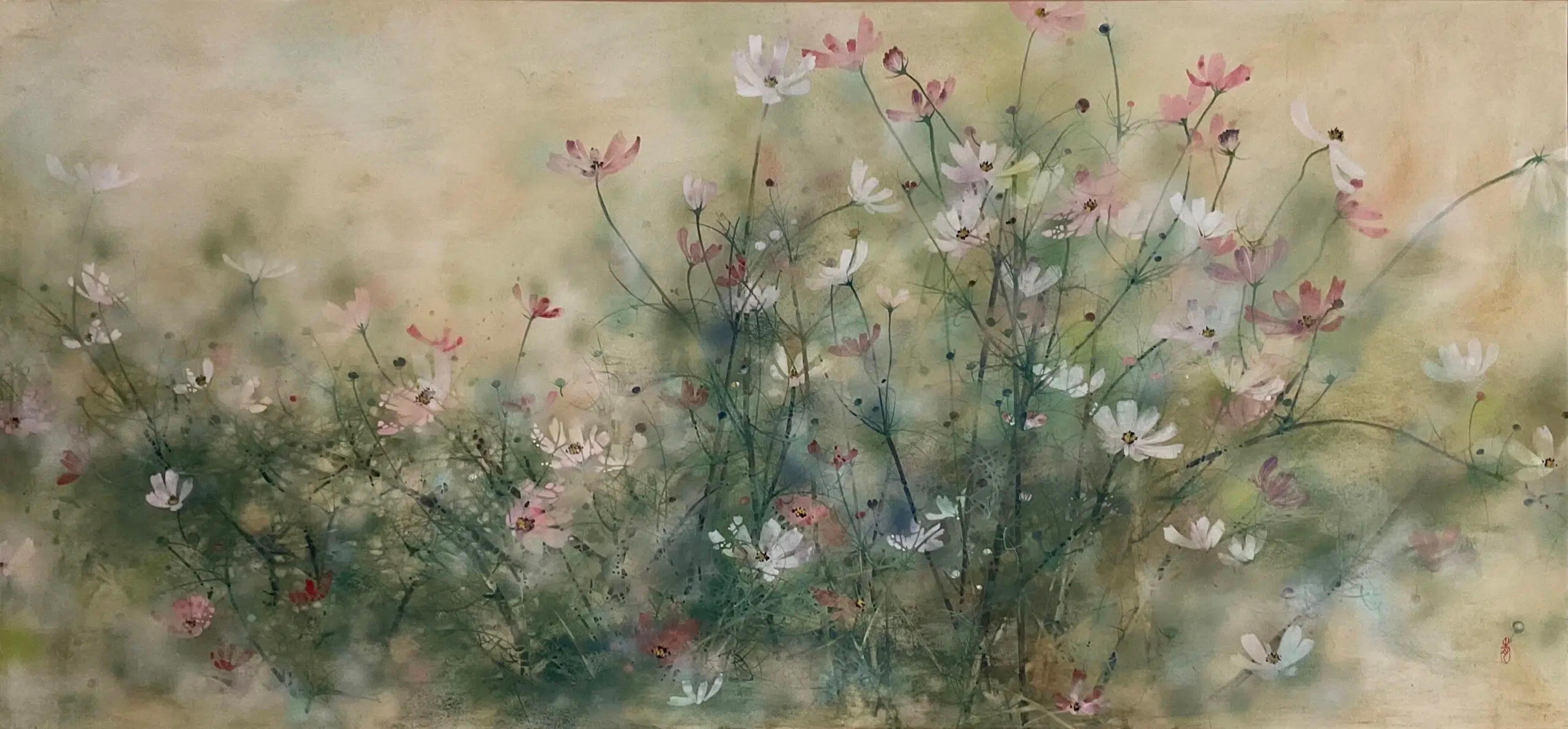 Happiness by Chen Yi Ching - Contemporary Nihonga Painting, Flowers