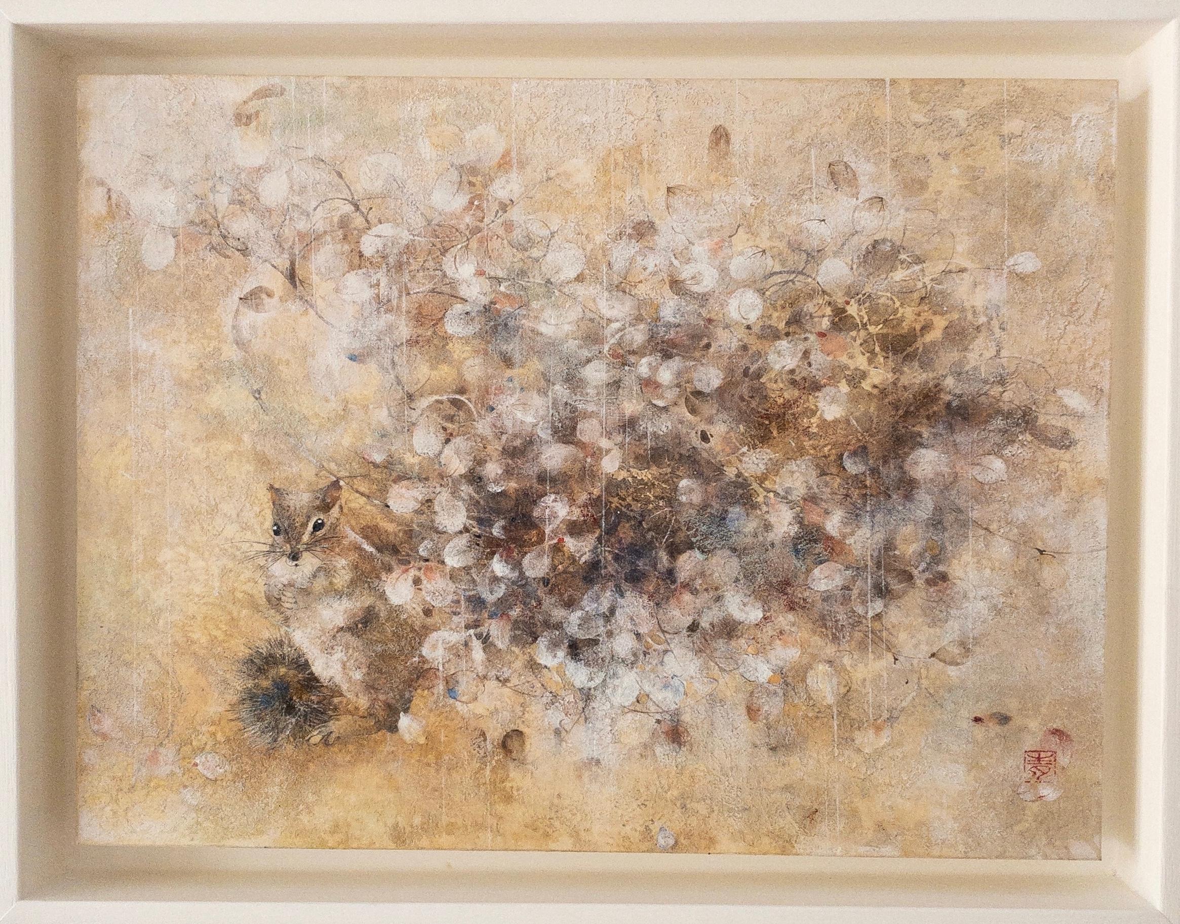 Hide and seek by Chen Yiching -Contemporary nihonga painting, flora, soft colors