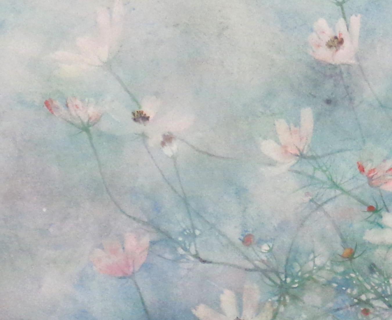 Hope by CHEN Yiching - Contemporary Nihonga painting, cosmos flowers, blue For Sale 1