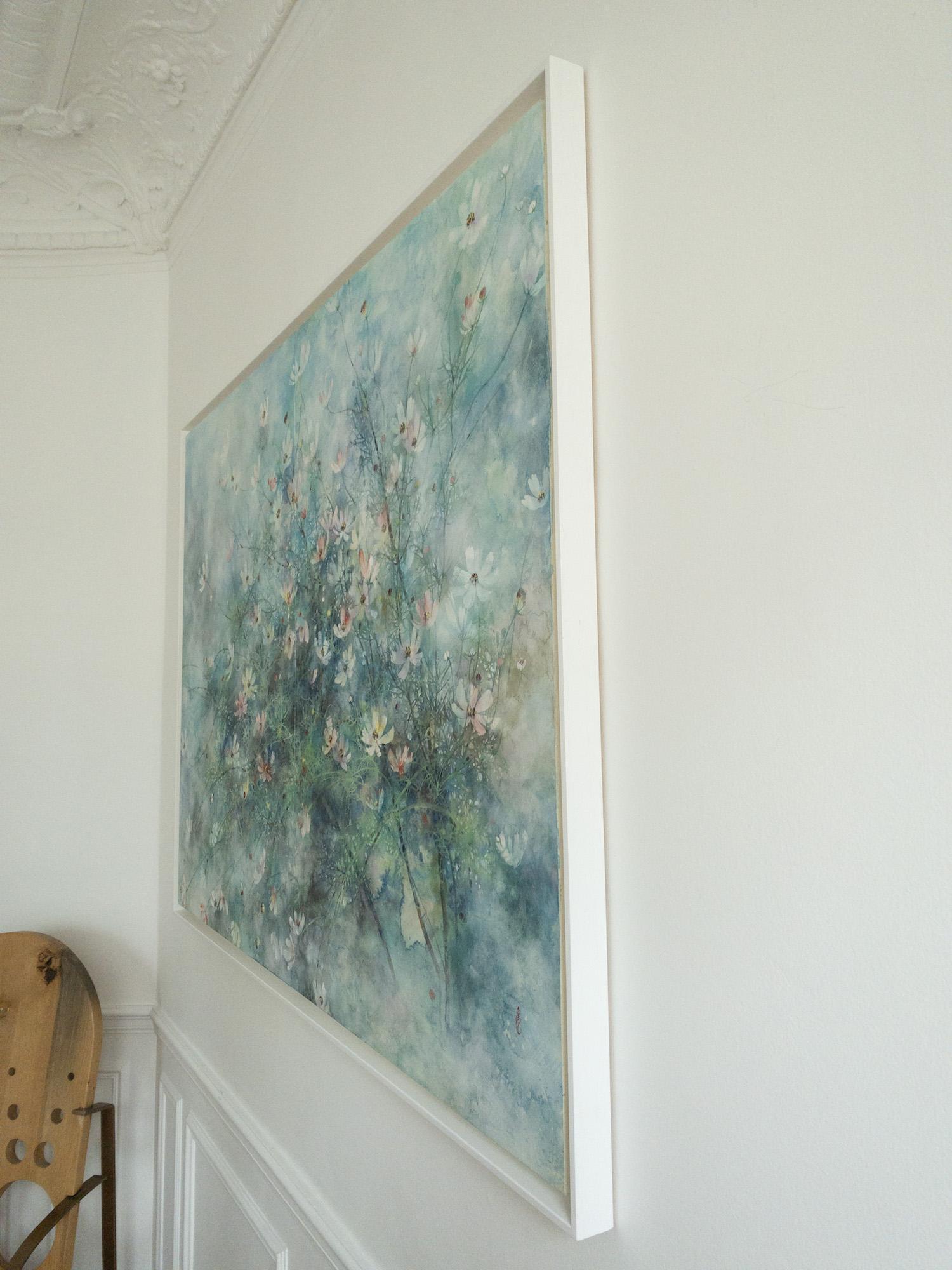 Hope von CHEN Yiching - Zeitgenössische Nihonga-Malerei, Kosmosblüten, blau im Angebot 3