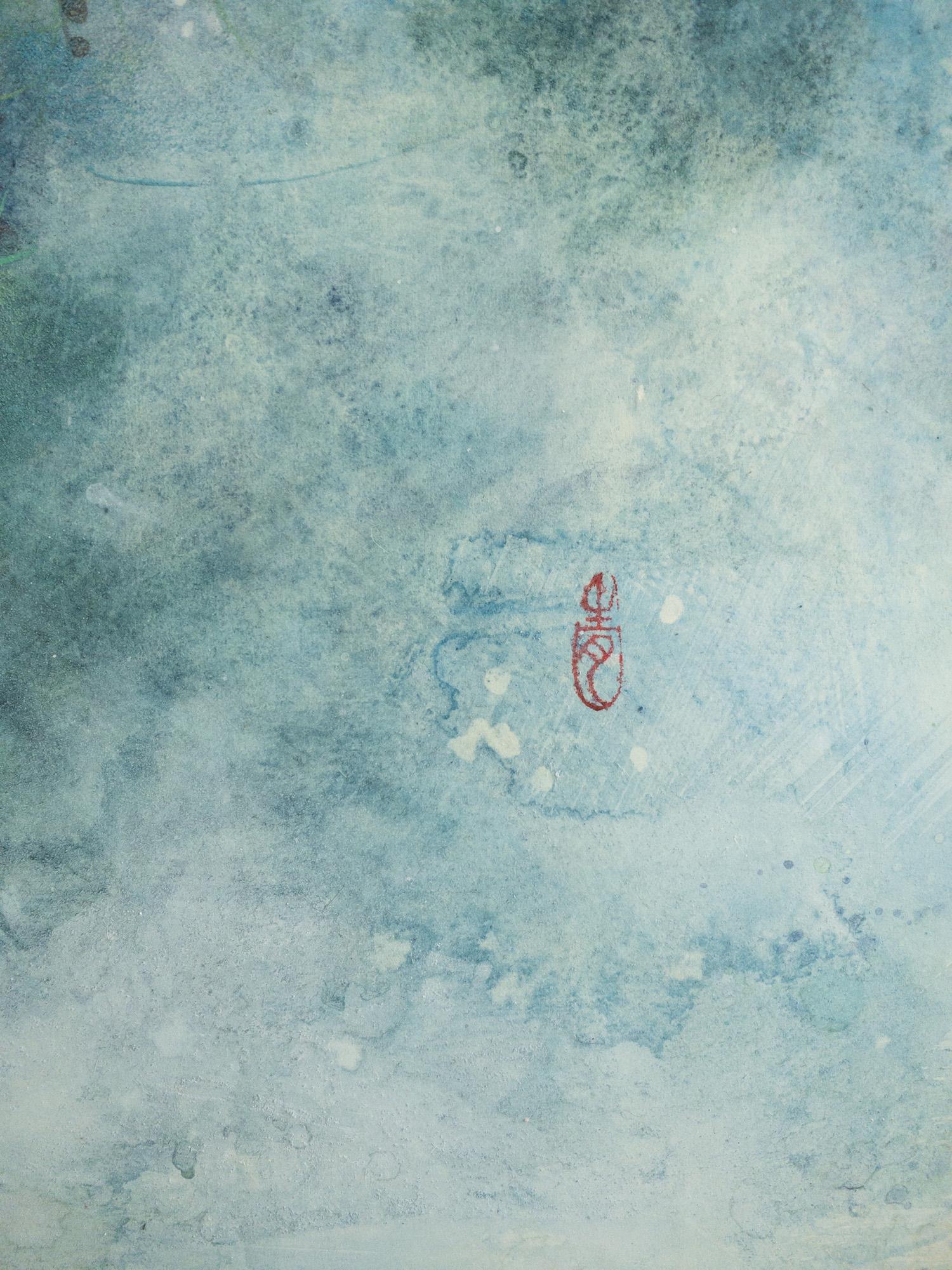 Hope von CHEN Yiching - Zeitgenössische Nihonga-Malerei, Kosmosblüten, blau im Angebot 6