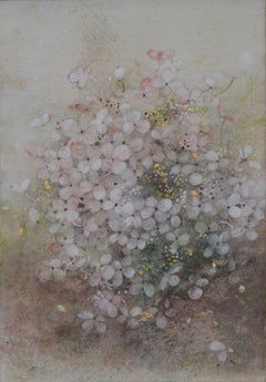 Hortensie von Chen Yiching - Zeitgenössische Nihonga-Malerei, Flora, Erdtöne