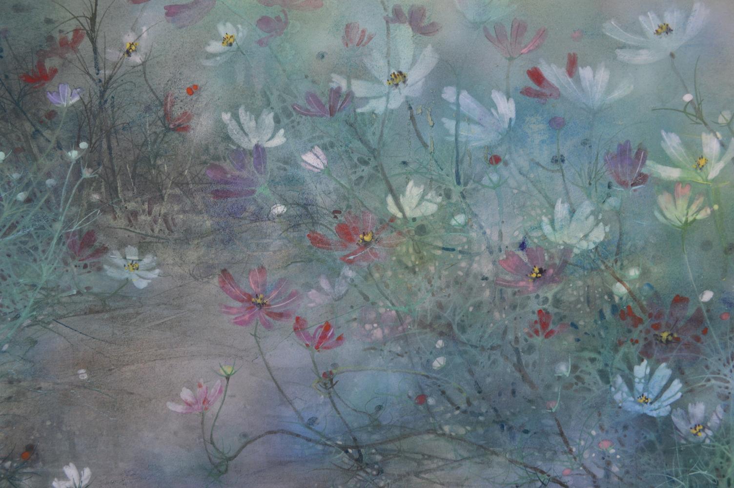 Innocence is a unique painting by contemporary artist Chen Yiching. The painting is made with mineral pigments on Japanese paper mounted on wood, dimensions are 70 × 150 cm (27.6 × 59.1 in).
The artwork is signed, sold unframed and comes with a