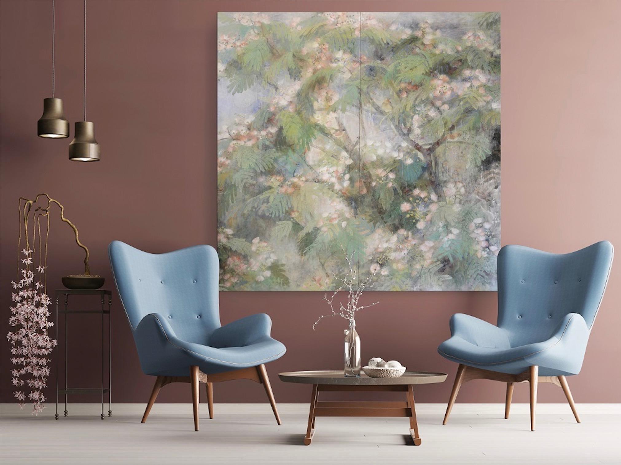Love At First Sight - Large Scale Contemporary Nihonga (Japanese Painting) - Gray Figurative Painting by Yiching Chen