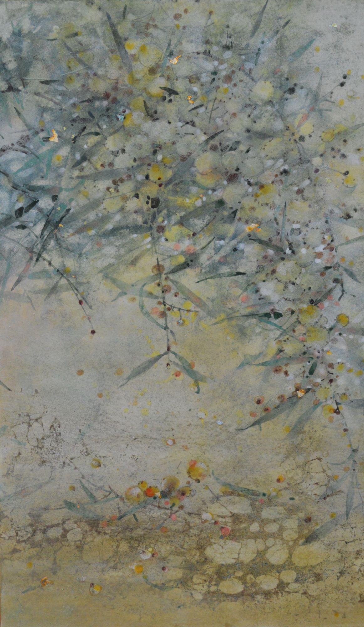 Mimosa II de Chen Yiching - Pintura nihonga contemporánea, flora, tonos claros - Painting de Yiching Chen