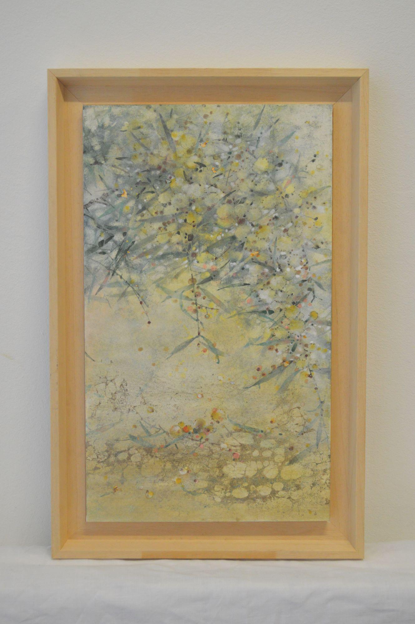Mimosa II de Chen Yiching - Pintura nihonga contemporánea, flora, tonos claros - Painting Contemporáneo de Yiching Chen