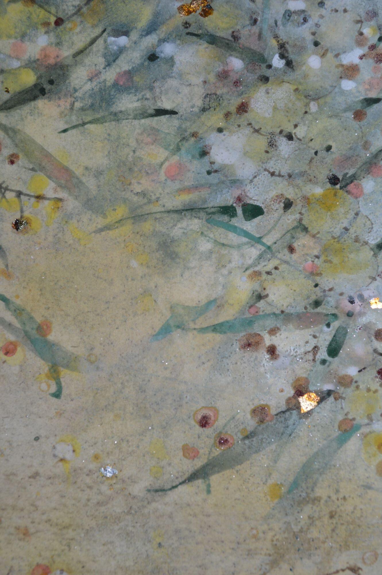 Mimosa II de Chen Yiching - Pintura nihonga contemporánea, flora, tonos claros en venta 1