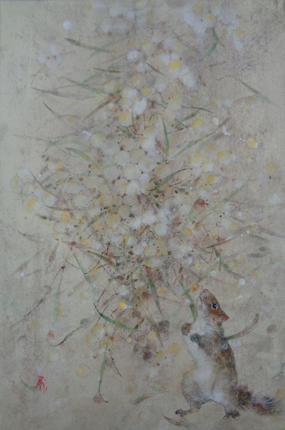 Yiching Chen Figurative Painting - Research III by CHEN Yiching - Nihonga painting, squirrel, earth tones