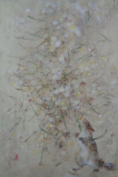 Research III by CHEN Yiching - Nihonga painting, squirrel, earth tones