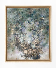 Sereno de Chen Yiching - Pintura nihonga contemporánea, flora, tonos claros, hoja