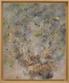 Sereno de Chen Yiching - Pintura nihonga contemporánea, flora, tonos claros, hoja