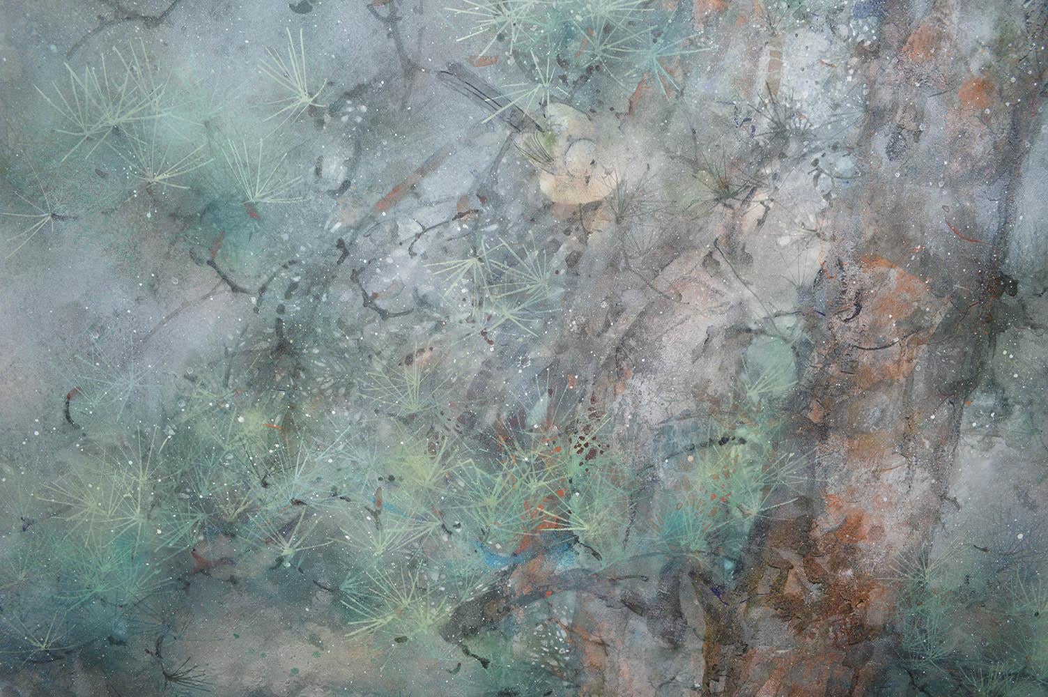Shelter ist ein einzigartiges Gemälde des zeitgenössischen Künstlers Chen Yiching. Das Gemälde ist mit natürlichen Mineralpigmenten, Kupferblatt und auf Holz aufgezogenem Japanpapier gemalt und hat die Maße 120 × 120 cm (47,2 × 47,2 in).
Das