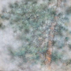 Shelter by Chen Yiching - Contemporary nihonga, pine tree, green tones, pigments