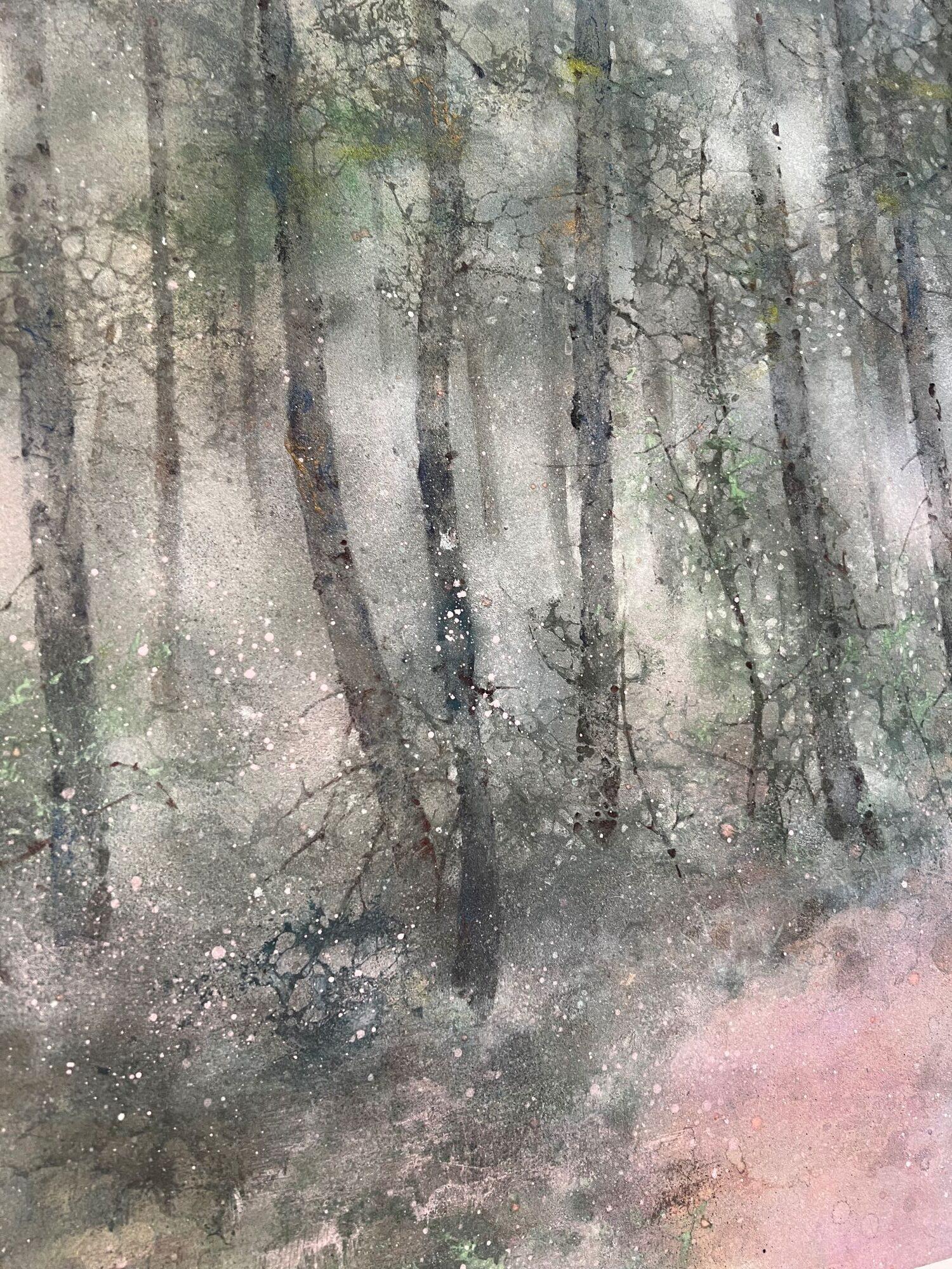 Silva di Chen Yiching - Pittura nihonga contemporanea, foresta, alberi, verde 8