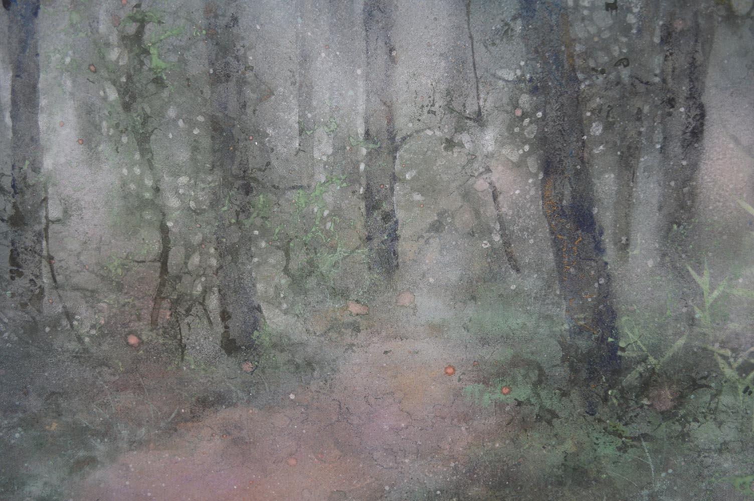 Silva di Chen Yiching - Pittura nihonga contemporanea, foresta, alberi, verde 1