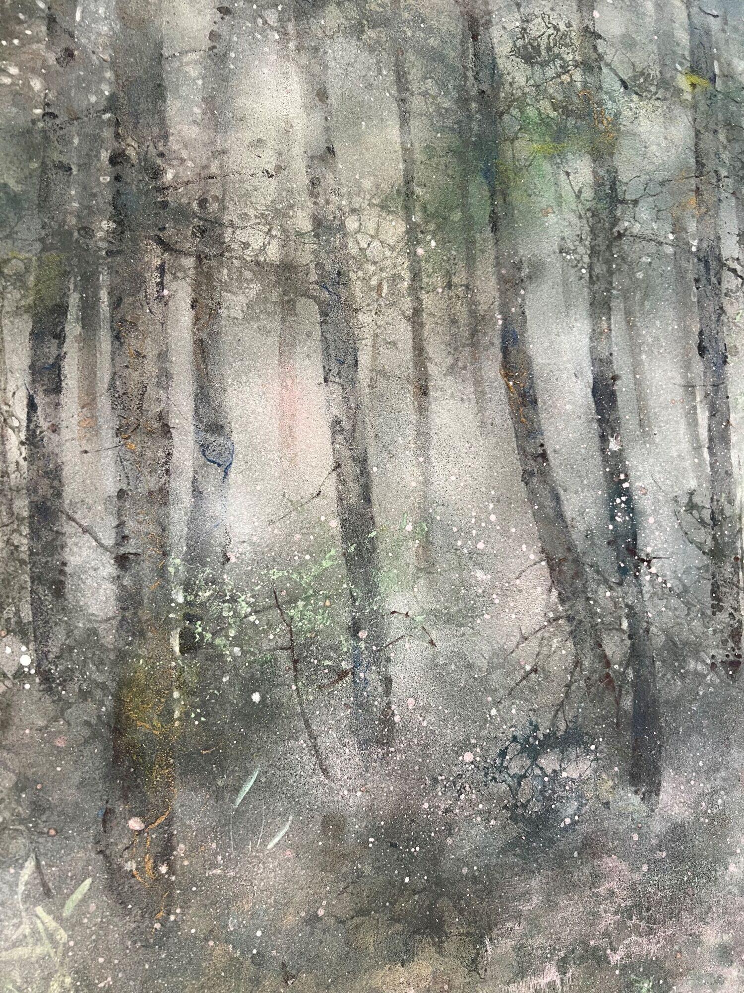 Silva di Chen Yiching - Pittura nihonga contemporanea, foresta, alberi, verde 3