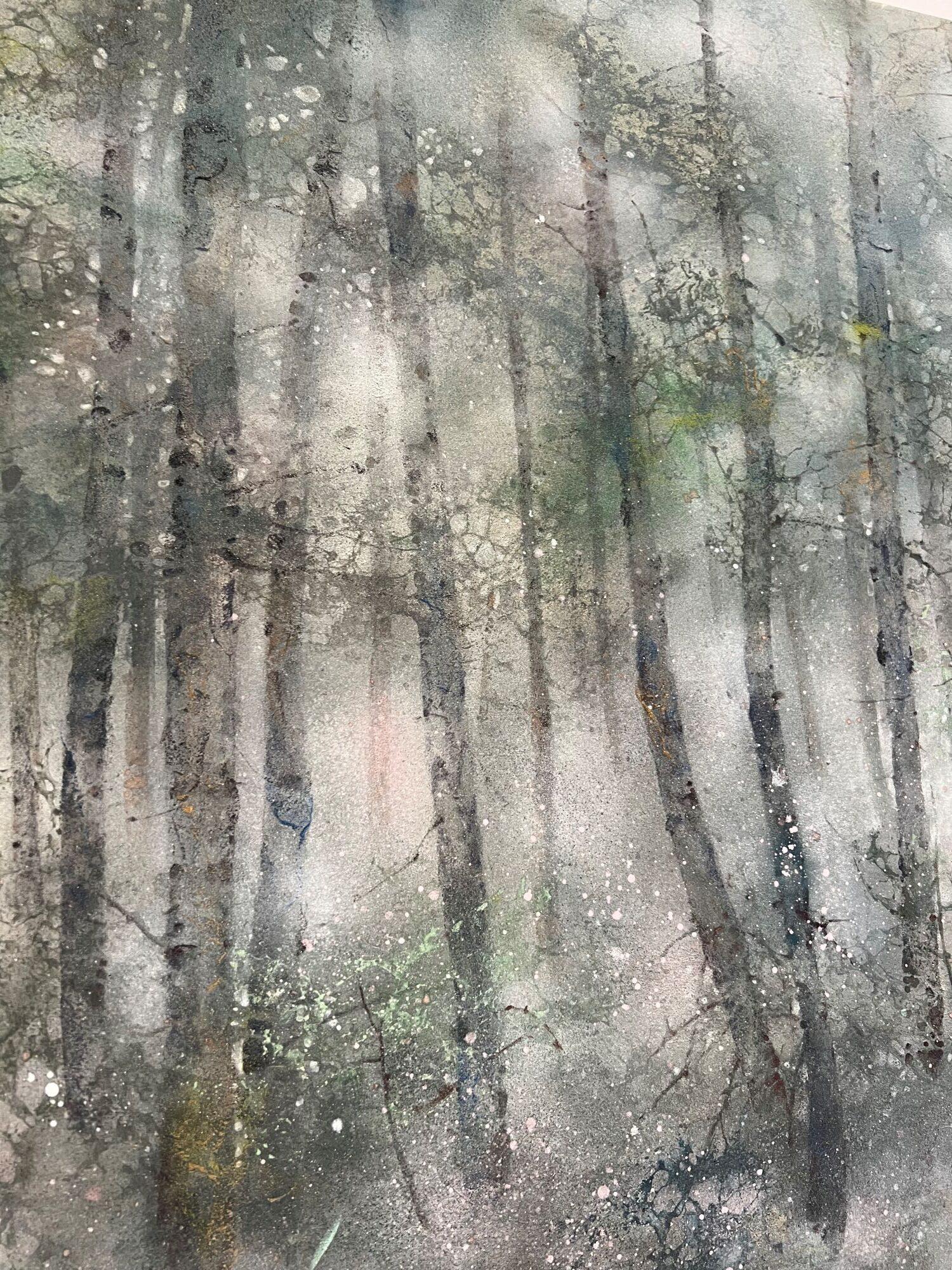 Silva di Chen Yiching - Pittura nihonga contemporanea, foresta, alberi, verde 4