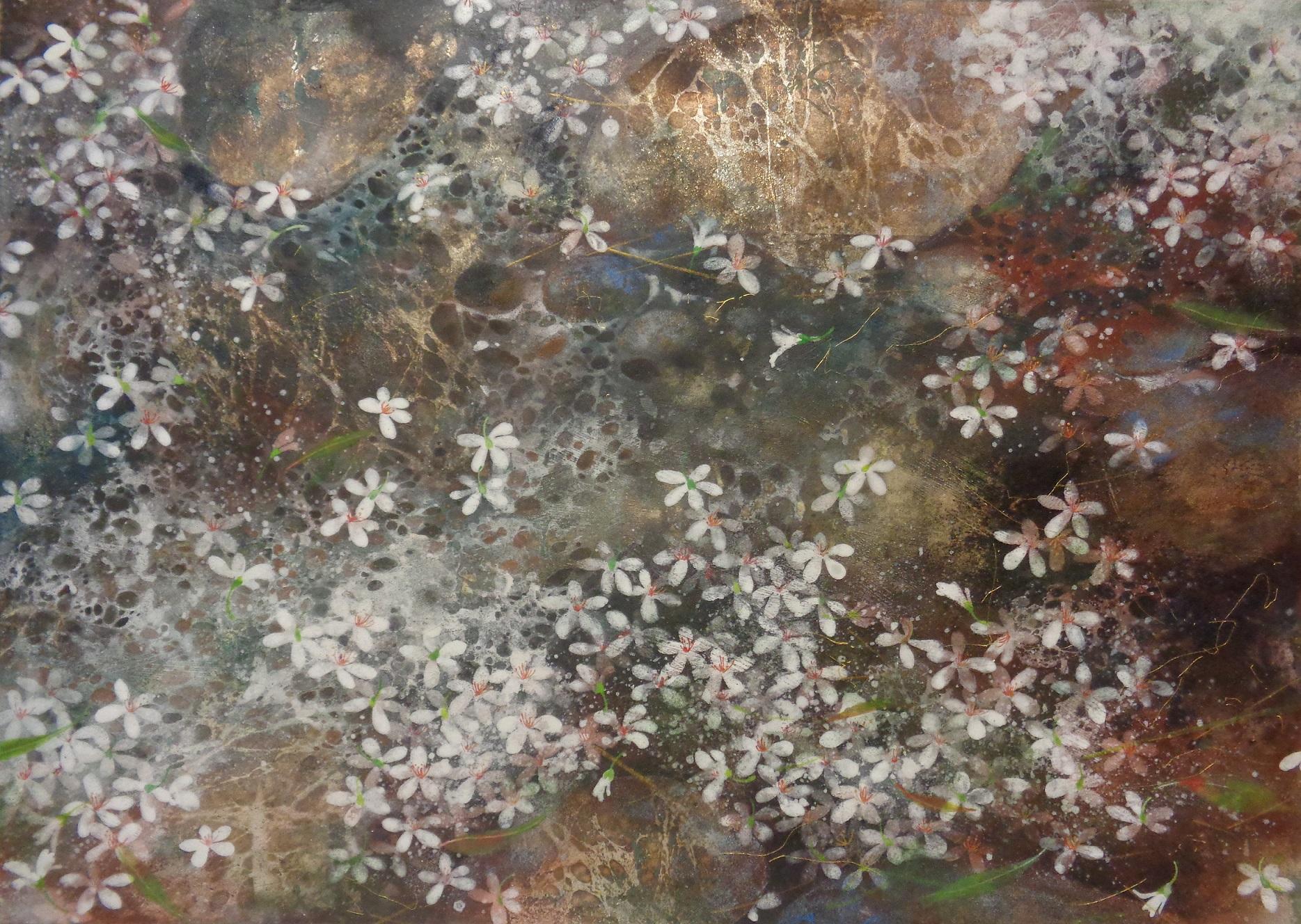 Snow of May II von CHEN Yiching – Nihonga-Gemälde, Flora, Erdtöne von CHEN Yiching
