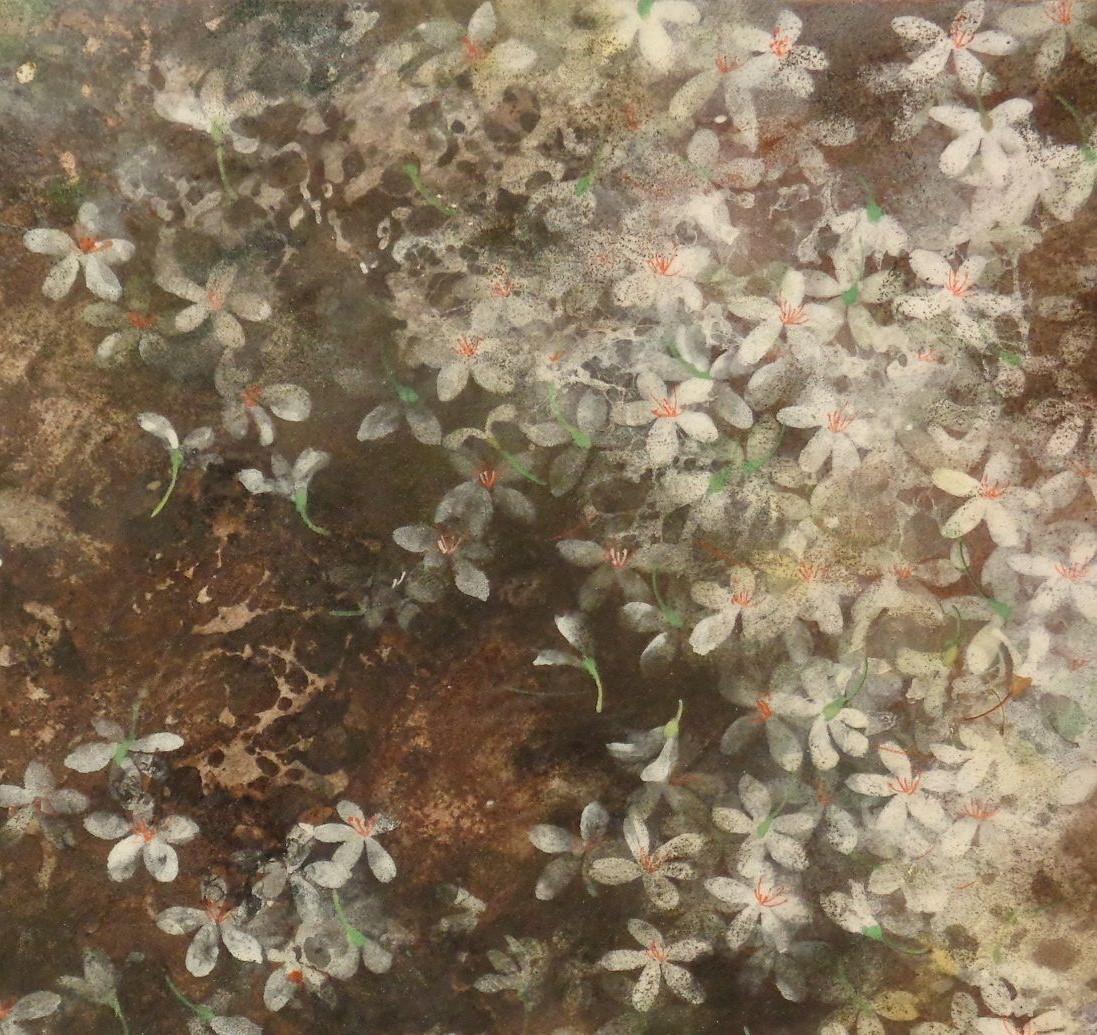 Schnee im Mai III von Chen Yiching - Zeitgenössische Nihonga-Malerei, Blumen, weiß im Angebot 1