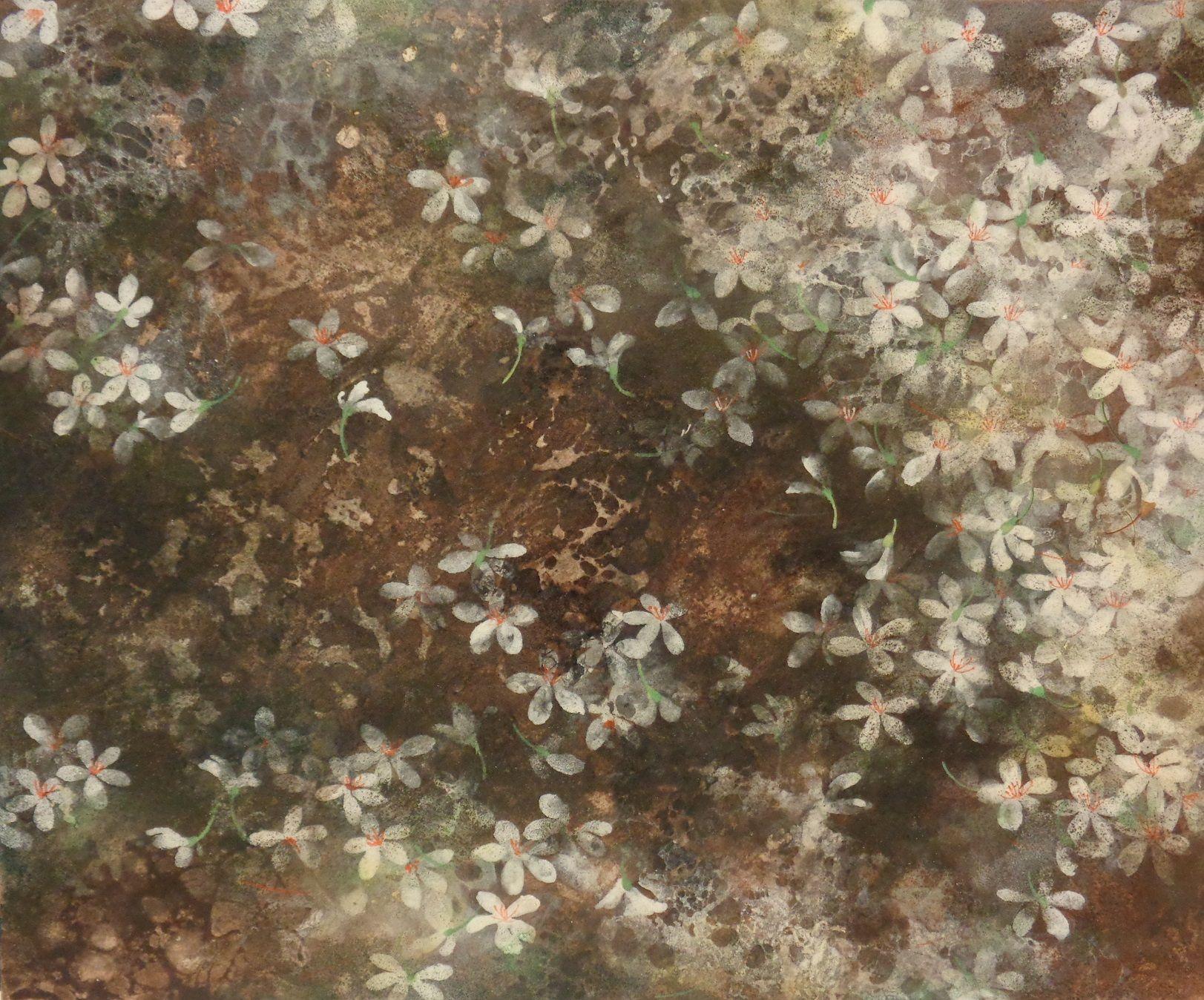 Snow of May III by Chen Yiching - nihonga painting, flowers, earth colors
