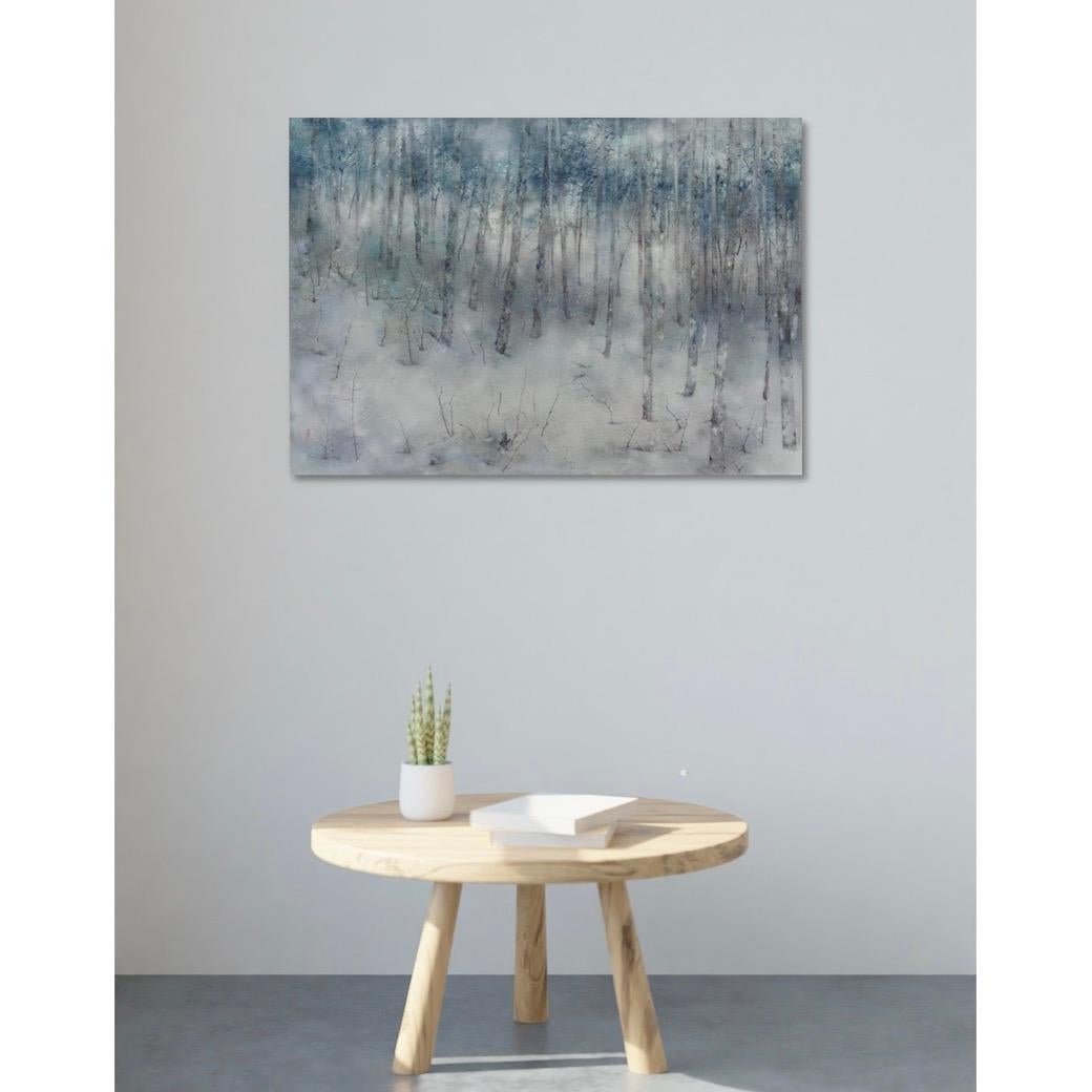 Solitude by Chen Yiching - Contemporary nihonga painting, forest - Silver Figurative Painting by Yiching Chen