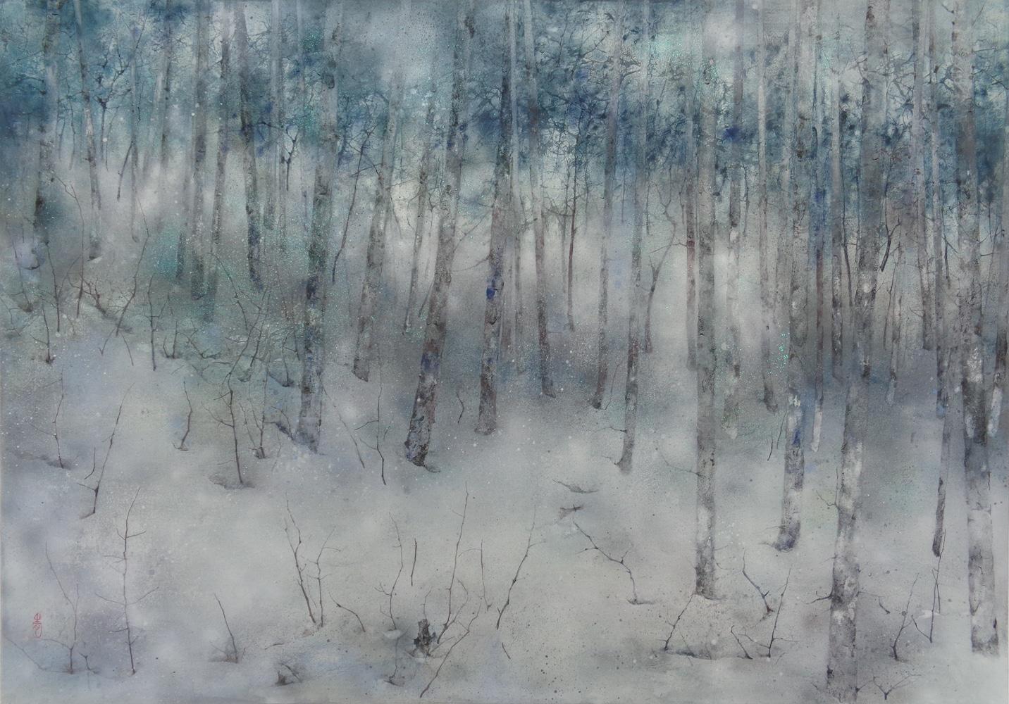 Yiching Chen Figurative Painting – Einsamkeit von Chen Yiching - Zeitgenössische Nihonga-Malerei, Wald