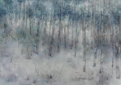 Solitude by Chen Yiching - Contemporary nihonga painting, forest, green trees
