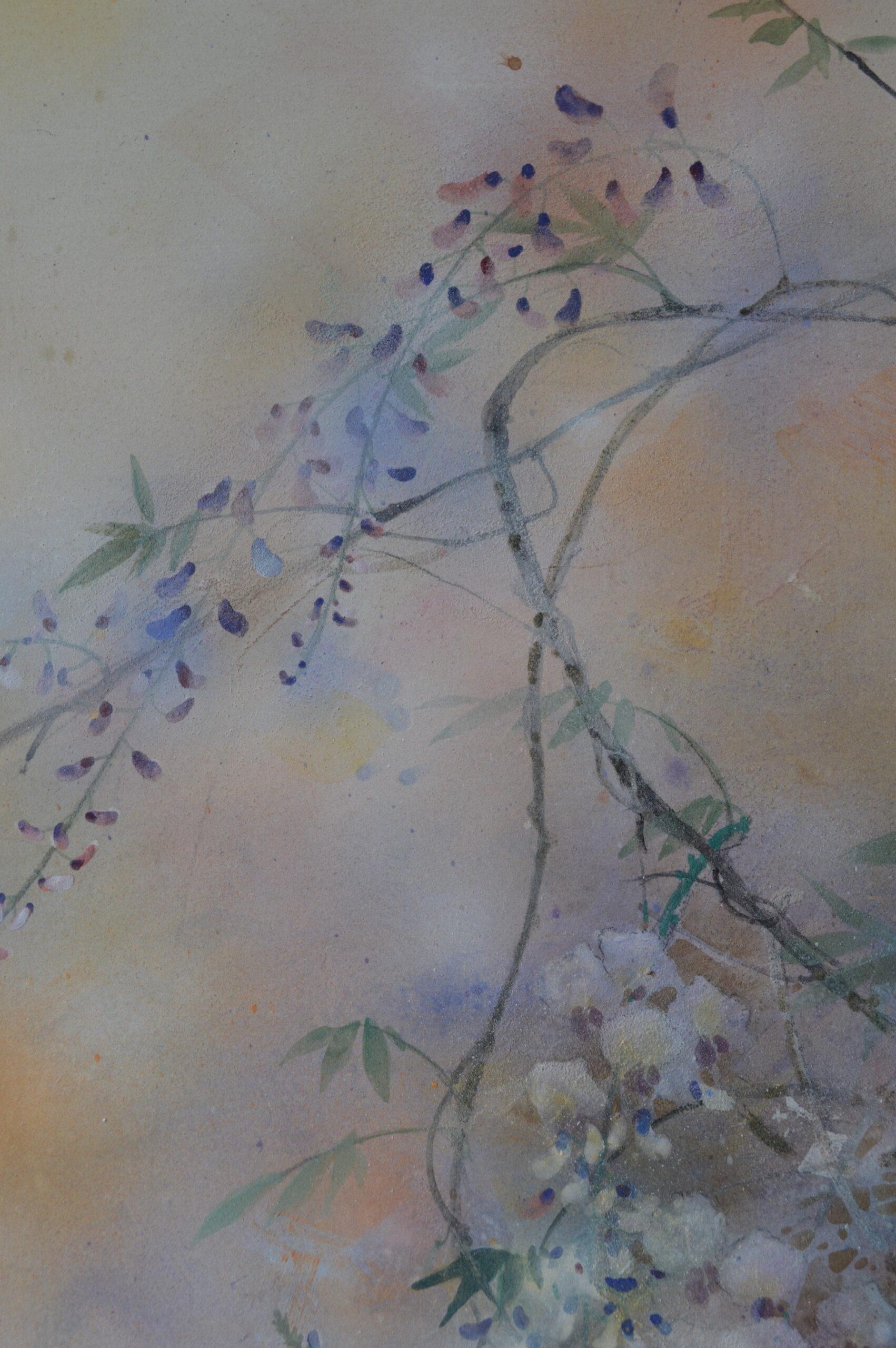 Spring Rain by Chen Yiching - Contemporary nihonga painting, flowers, wisteria For Sale 8