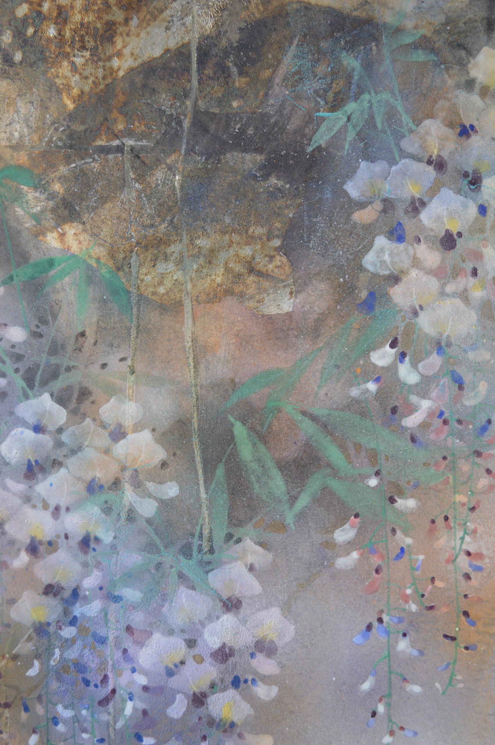Spring Rain by Chen Yiching - Contemporary nihonga painting, flowers, wisteria For Sale 1