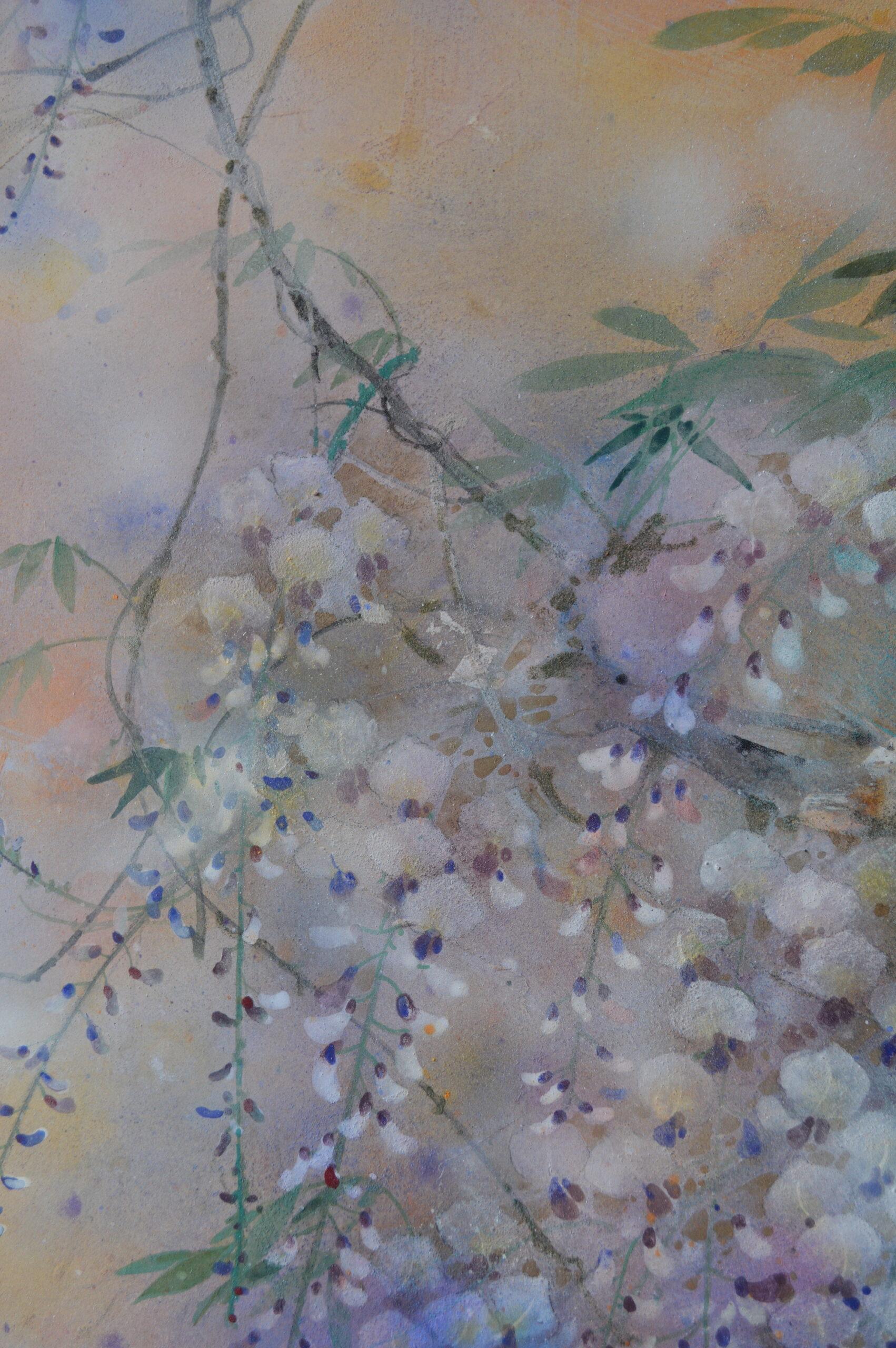 Pluie de printemps par Chen Yiching - Peinture nihonga contemporaine, fleurs, glycine en vente 3