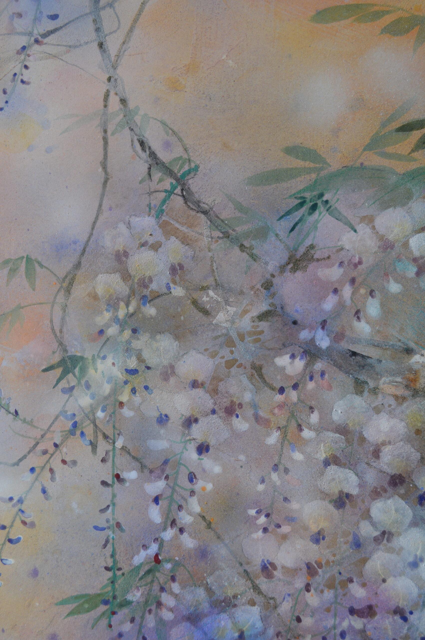 Spring Rain by Chen Yiching - Contemporary nihonga painting, flowers, wisteria For Sale 3