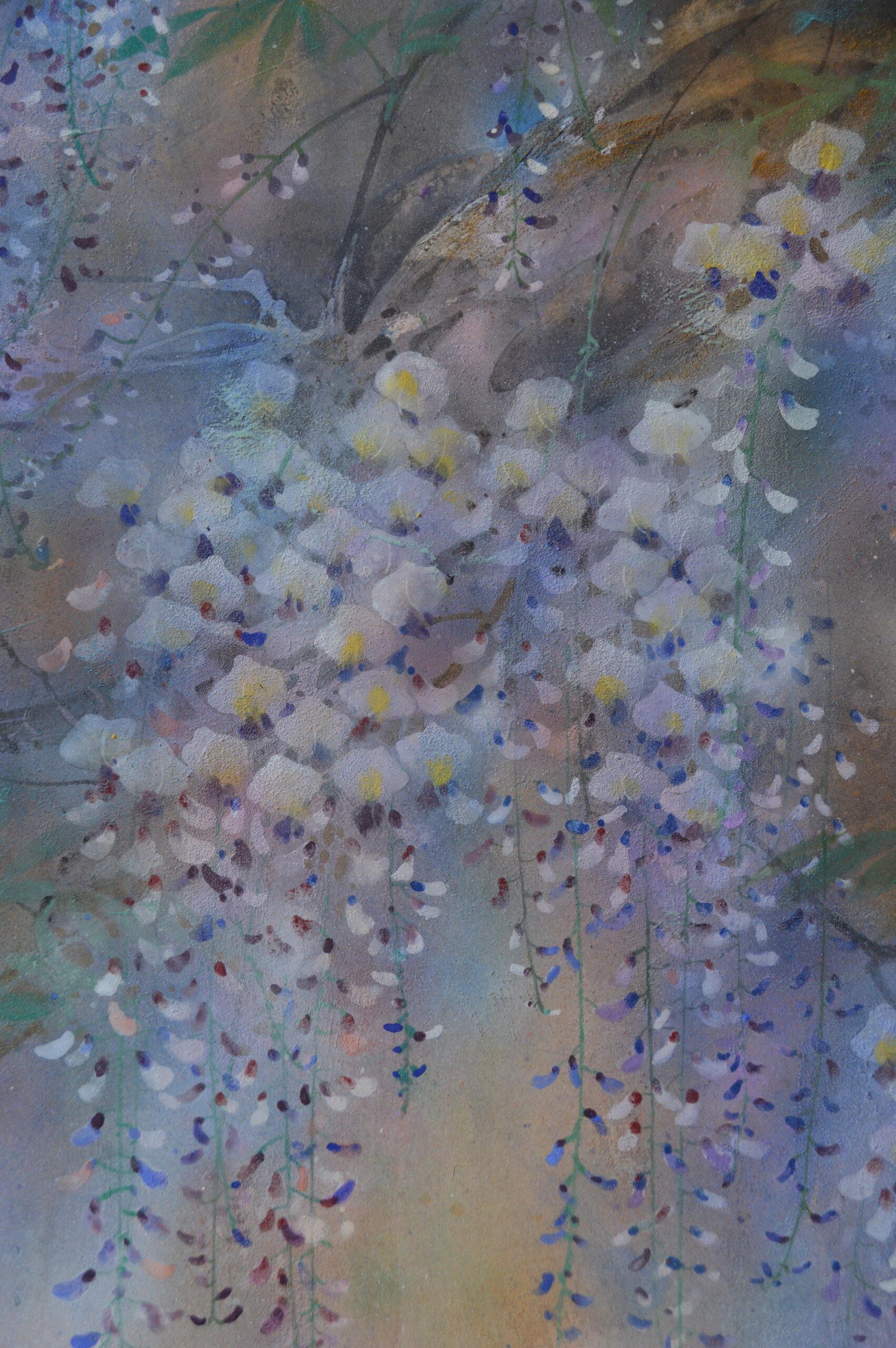 Spring Rain by Chen Yiching - Contemporary nihonga painting, flowers, wisteria For Sale 4
