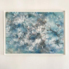 The Spring Wind by CHEN Yiching - Japanese Painting, flowers, birds, blue