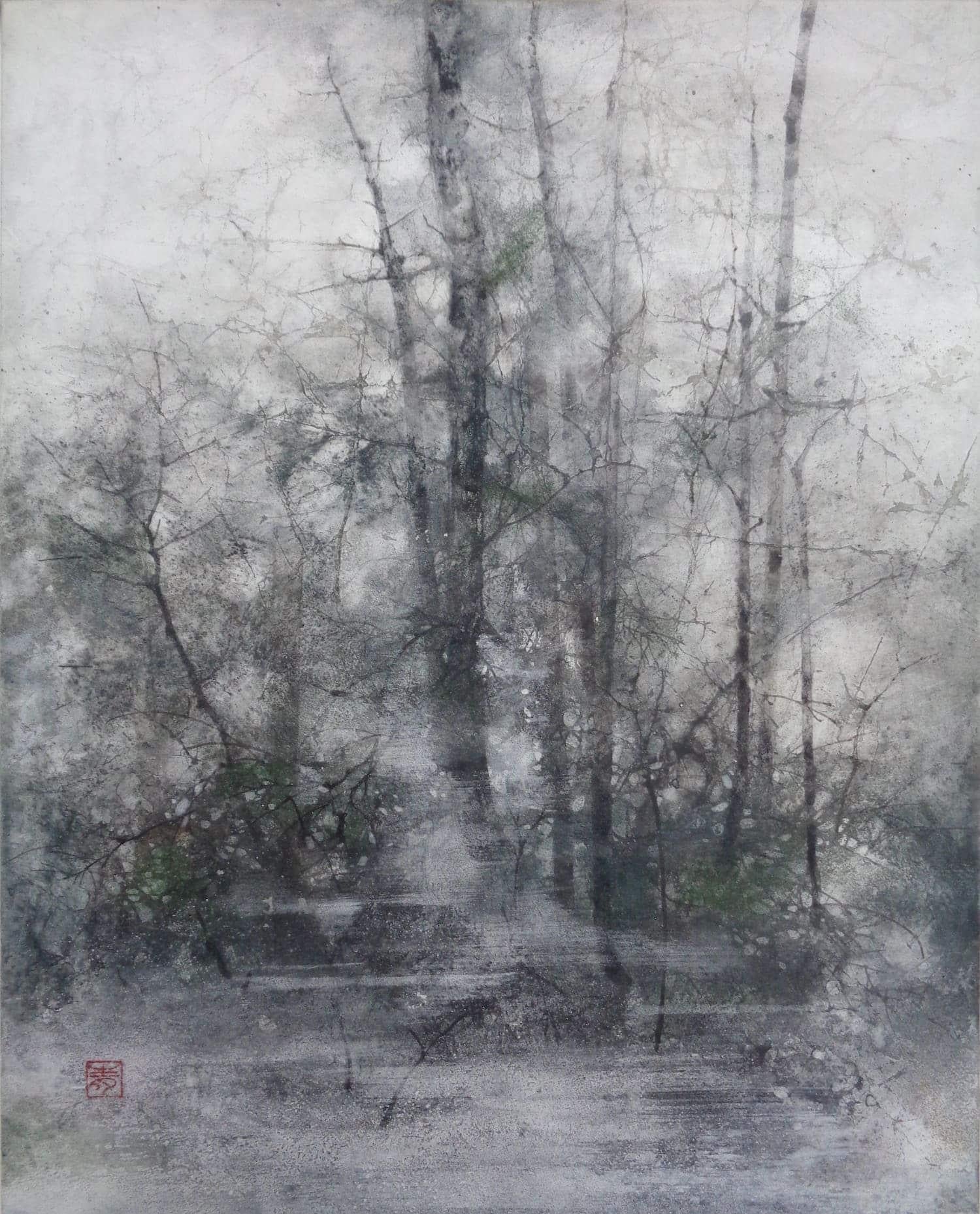 Foresta di Vincennes di Yiching Chen - Pittura nihonga contemporanea, toni scuri 1