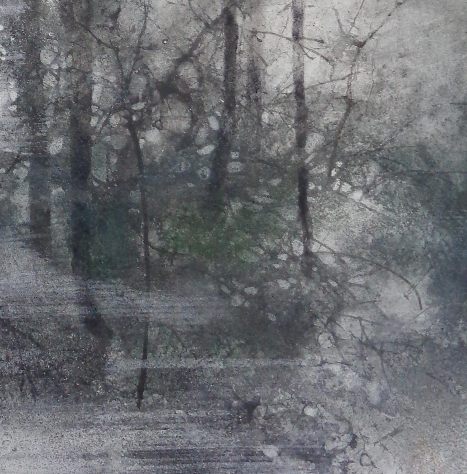 Vincennes Forest von CHEN Yiching – Zeitgenössisches Nihonga-Gemälde in dunklen Tönen im Angebot 1