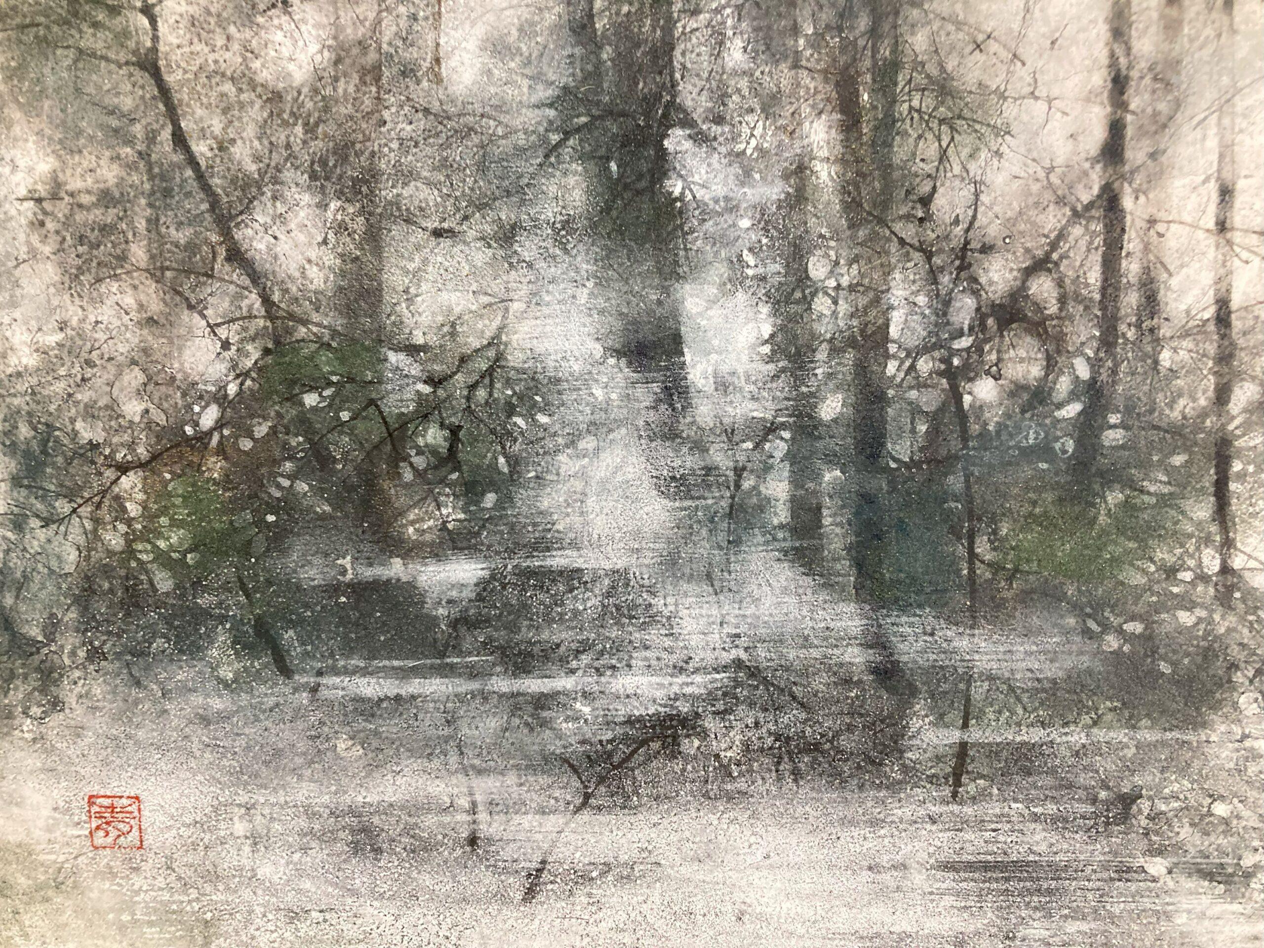 Foresta di Vincennes di Yiching Chen - Pittura nihonga contemporanea, toni scuri 6