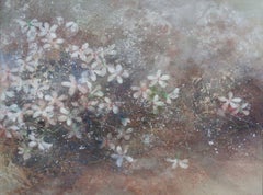 Viento de Chen Yiching - Pintura nihonga contemporánea, flores, blanco