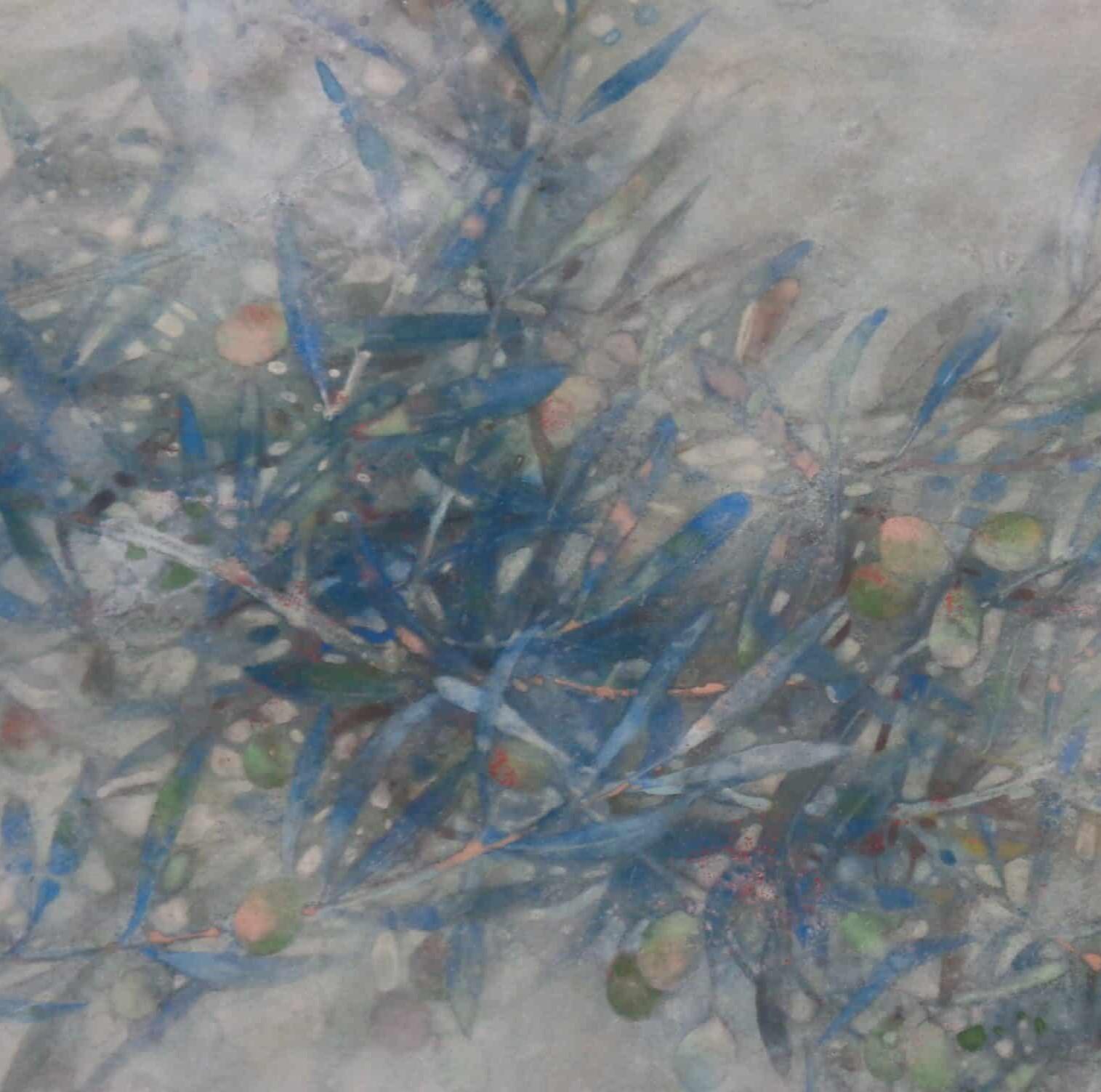 Wind II par Chen Yiching - Peinture nihonga contemporaine, couleurs douces, arbre - Contemporain Painting par Yiching Chen