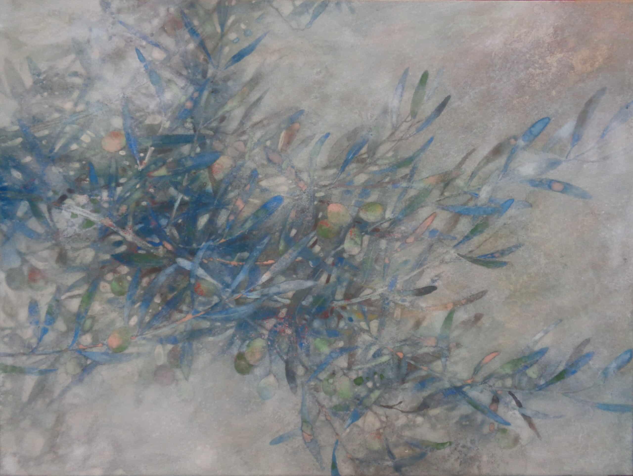 Yiching Chen Figurative Painting - Wind II by Chen Yiching - Contemporary nihonga painting, soft colors, tree