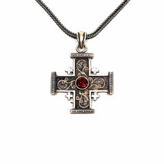 Yigal Avinoam Sterling Silver/14 Karat Gold Crusaders Cross with Wheat Chain
