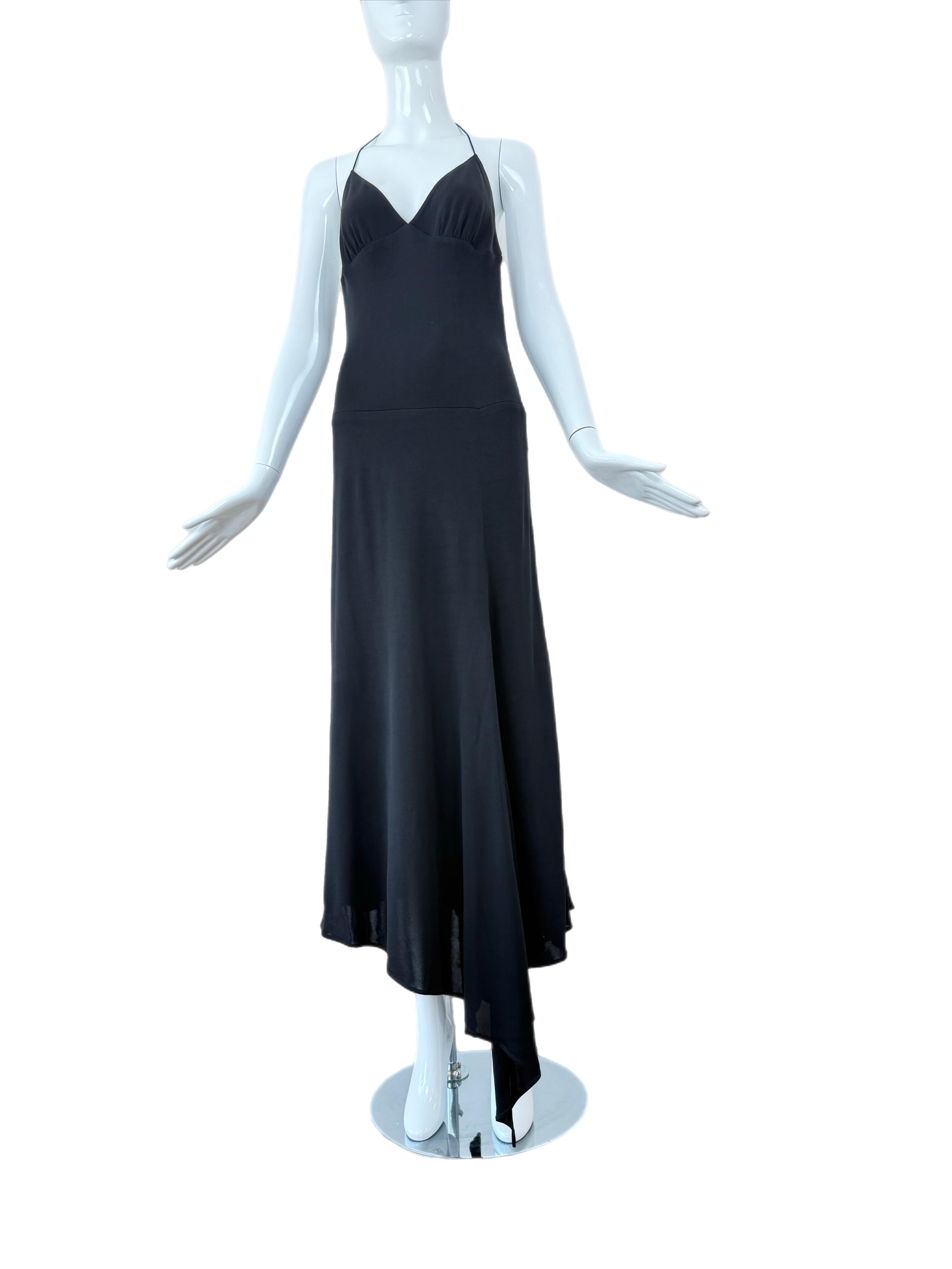 YIGAL AZROUEL 90's/00 Vintage Black Backless Long Dress Halter Asymmetrical In Excellent Condition In Leonardo, NJ