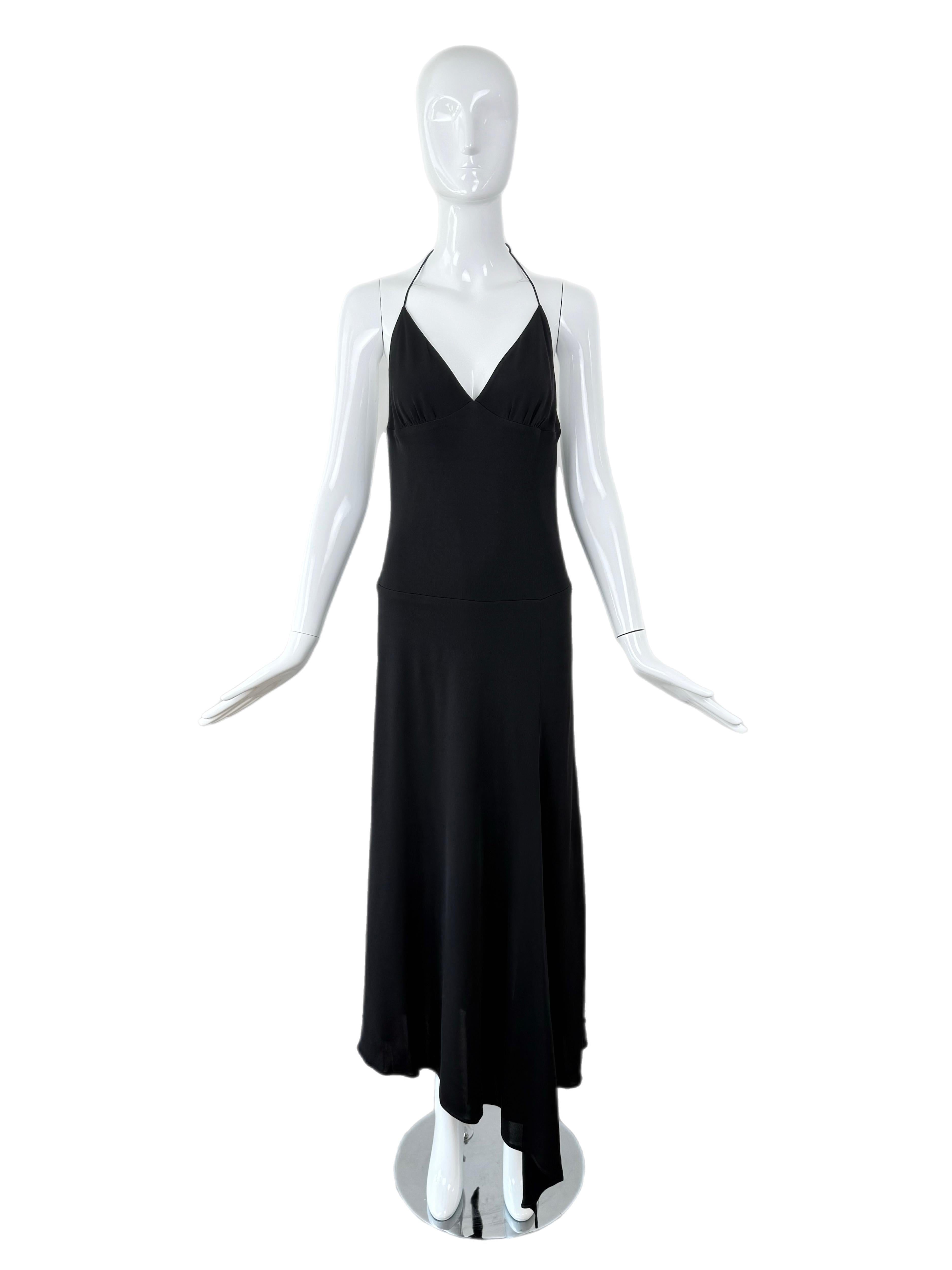 Women's YIGAL AZROUEL 90's/00 Vintage Black Backless Long Dress Halter Asymmetrical