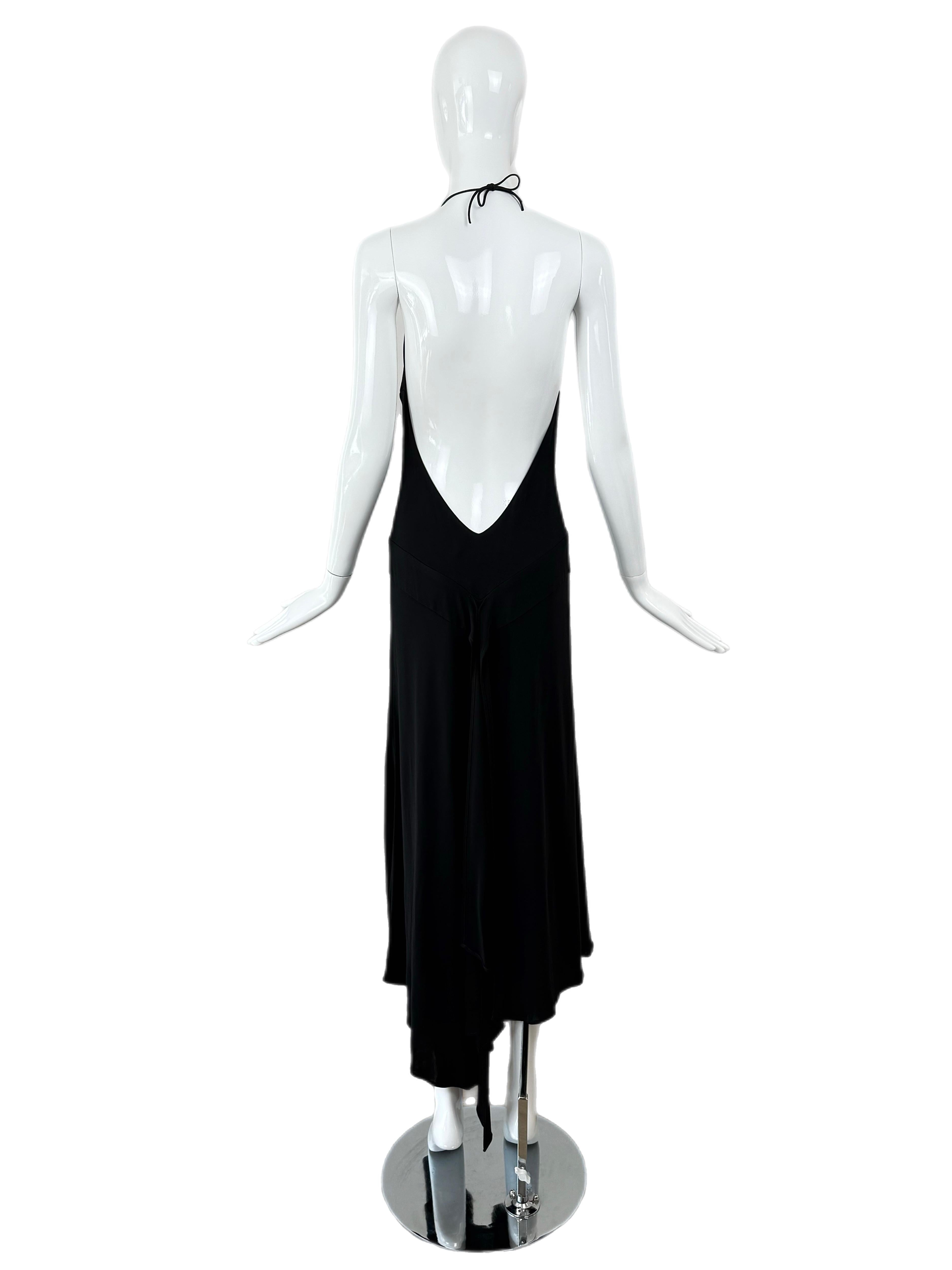 YIGAL AZROUEL 90's/00 Vintage Black Backless Long Dress Halter Asymmetrical 3