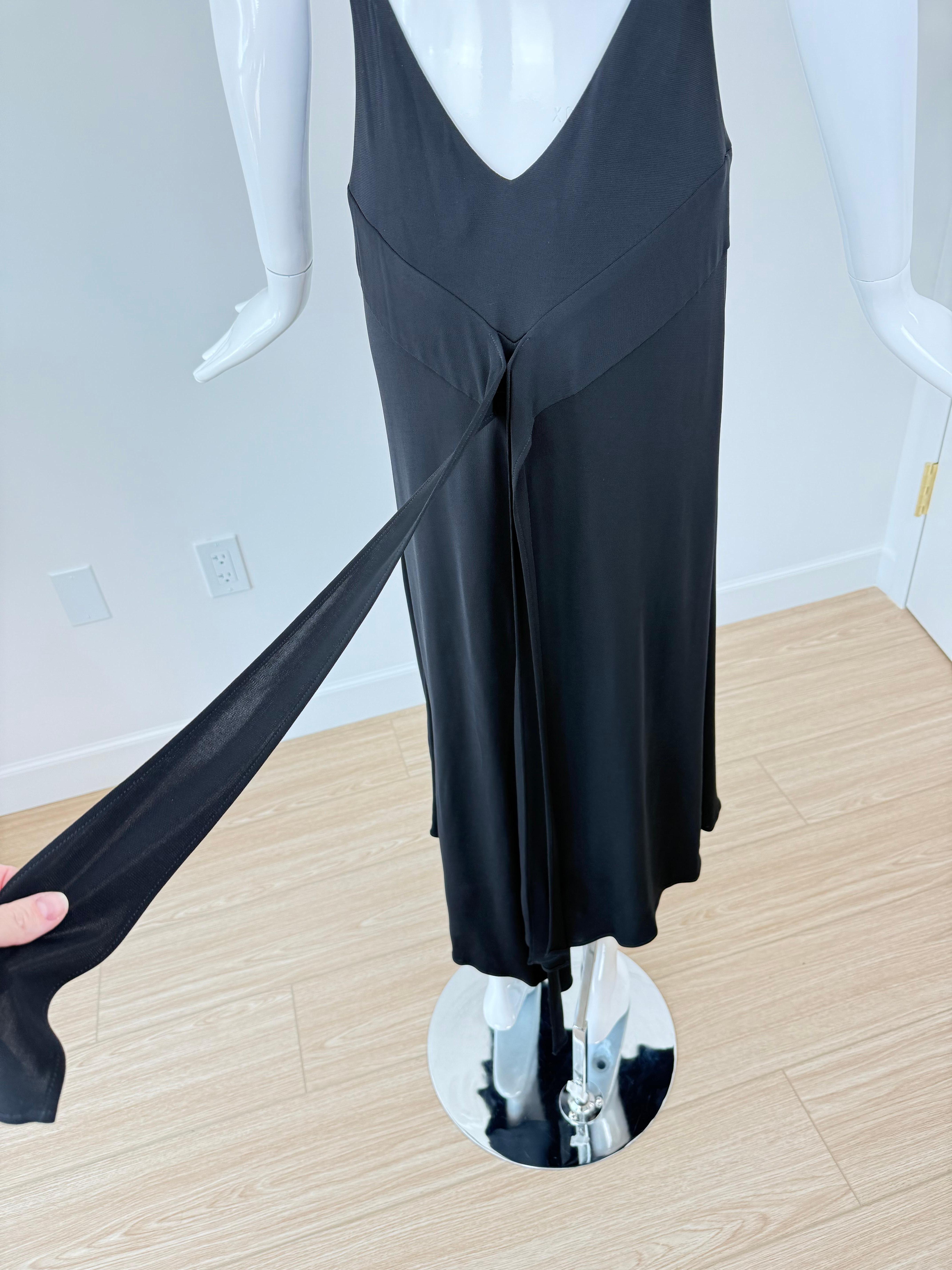 YIGAL AZROUEL 90's/00 Vintage Black Backless Long Dress Halter Asymmetrical 4