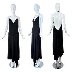 YIGAL AZROUEL 90's/00 Vintage Black Backless Long Dress Halter Asymmetrical