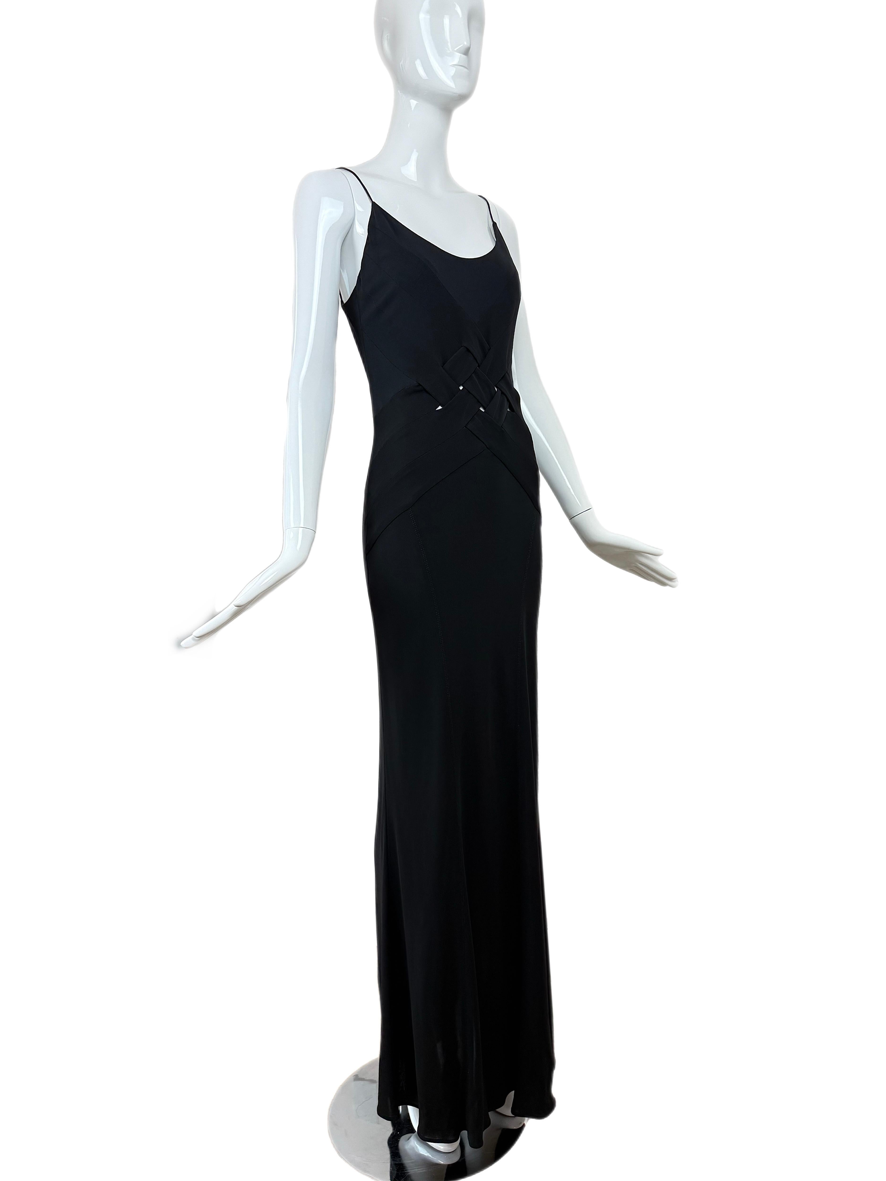 Yigal Azrouel
Vintage
Jet Black Opaque Jersey
Lattice cut-out middle
Pullover
No size tag, see measurements below
Pristine
Measurements in inches laying flat: length 62, pit to pit 14 to 15, waist 13 to 14

FINAL SALE