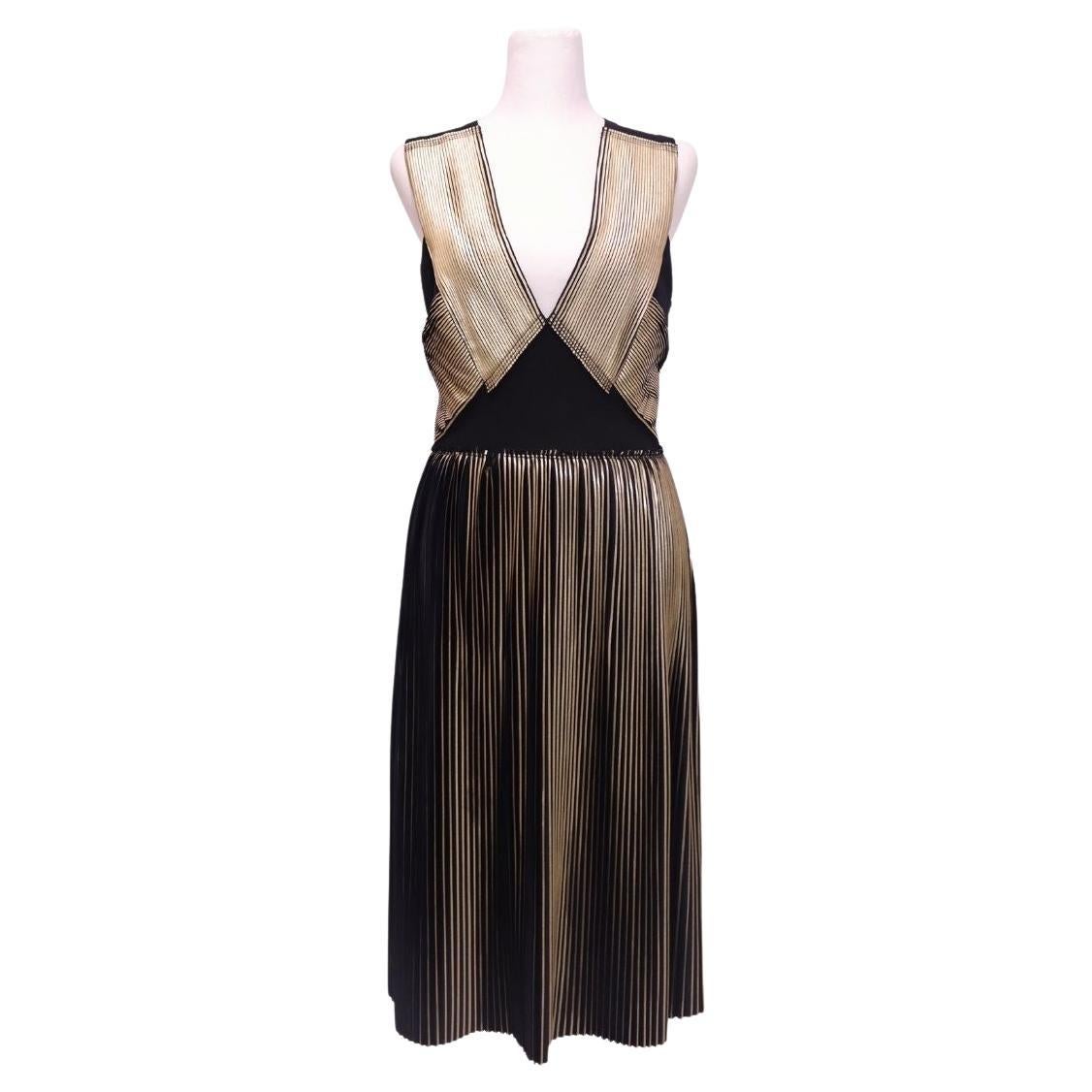 Yigal Azrouël - Vestito a pannelli plissettati nero e oro - EU 40