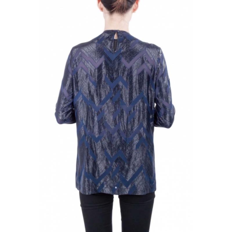 Nero Yigal Azrouel Camicetta blu navy con motivo Chevron e frange in seta S in vendita