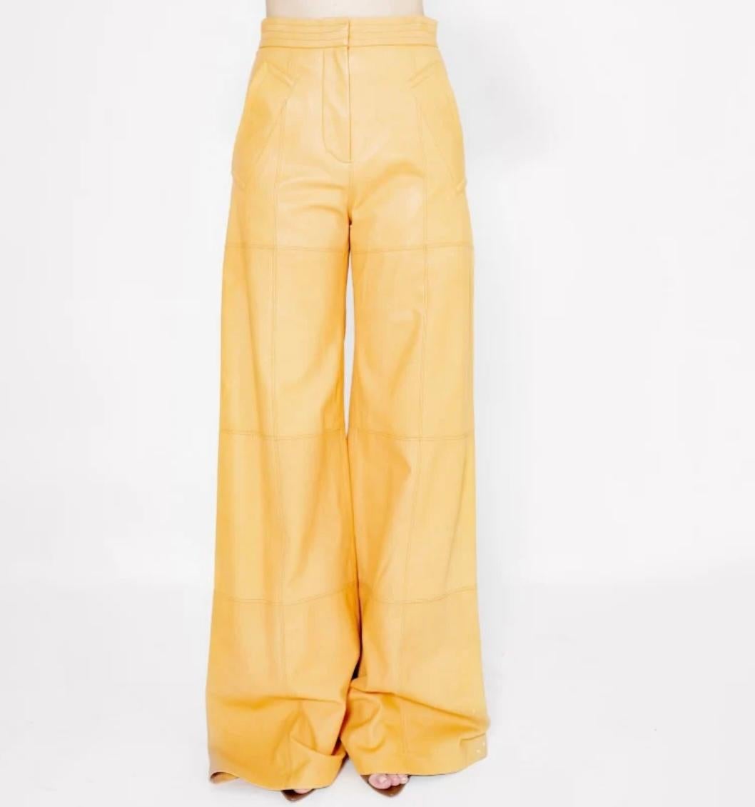 Yigal Azrouel Orange Leather Pants For Sale 1